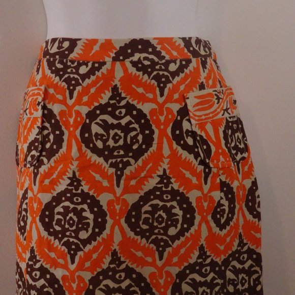 Plenty by Tracy Reese Brown Orange Cream Print Front Pocket Mini Skirt Sz 4 - Picture 12 of 12
